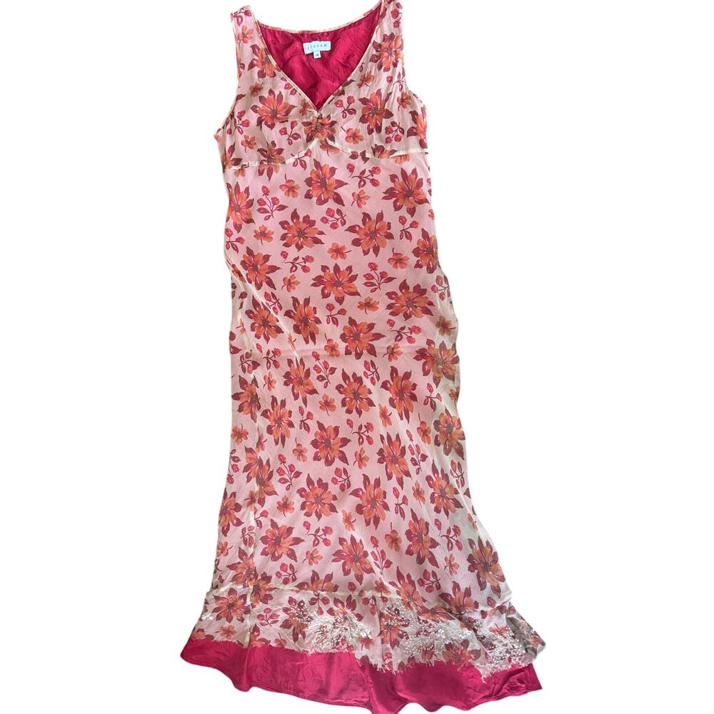 Jigsaw Dress Women’s Silk Midi Dress Red Orange Tagged 14 Fits Like 8-10